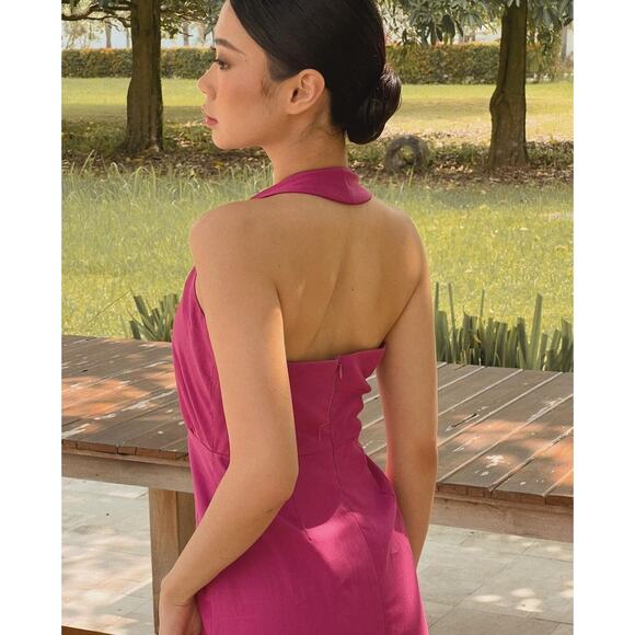 ZARA Magenta A-Line Linen Midi Dress NWT Size M - Picture 12 of 16